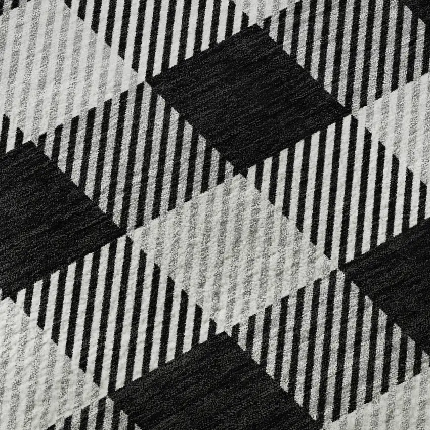 Black And Ivory Plaid Washable Area Rug With UV Protection Photo 7