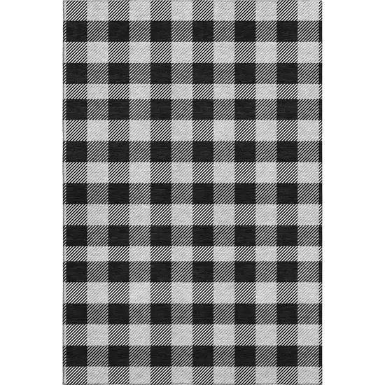 Black And Ivory Plaid Washable Area Rug With UV Protection Photo 4