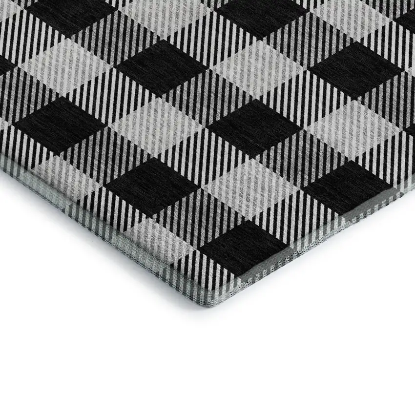 Black And Ivory Plaid Washable Area Rug With UV Protection Photo 2