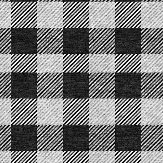 Black And Ivory Plaid Washable Area Rug With UV Protection Photo 3