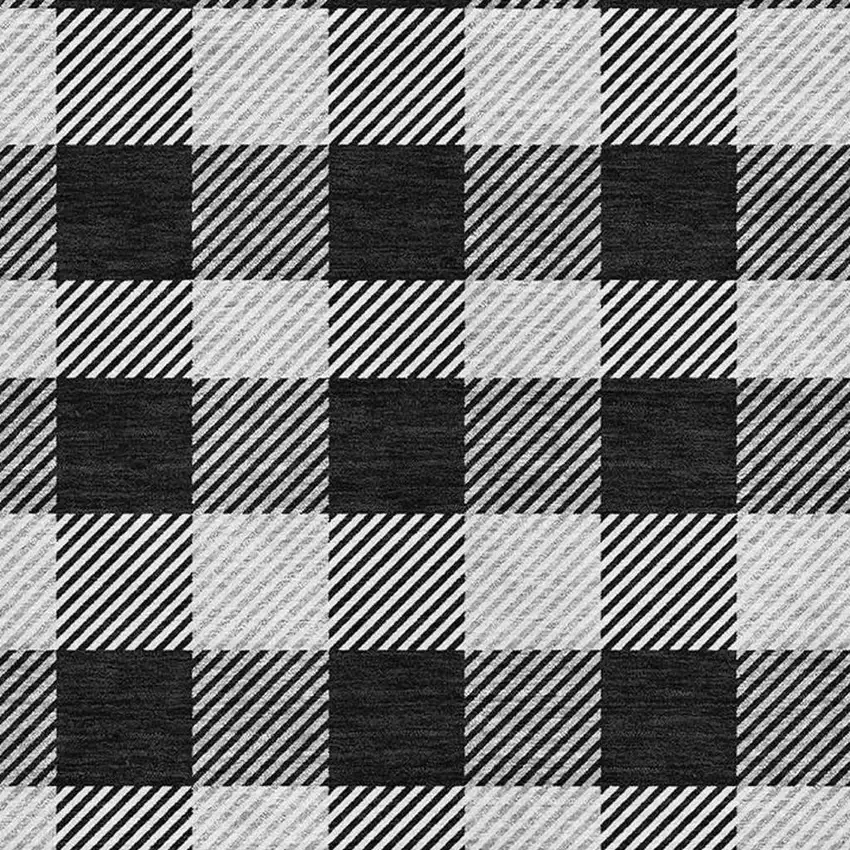 Black And Ivory Plaid Washable Area Rug With UV Protection Photo 3