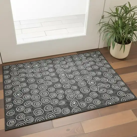 Black And Ivory Polka Dot Washable Area Rug With UV Protection Photo 2
