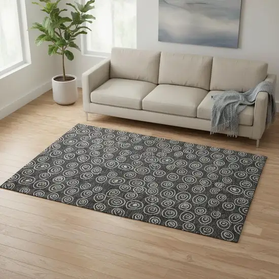 Black And Ivory Polka Dot Washable Area Rug With UV Protection Photo 2