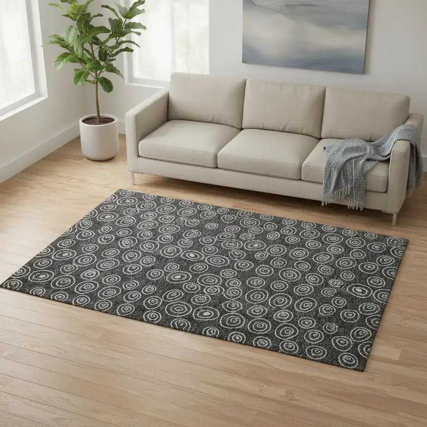 Black And Ivory Polka Dot Washable Area Rug With UV Protection Photo 2