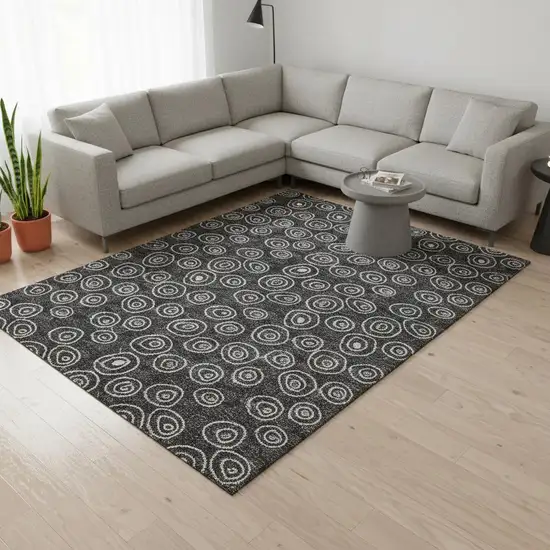 Black And Ivory Polka Dot Washable Area Rug With UV Protection Photo 2