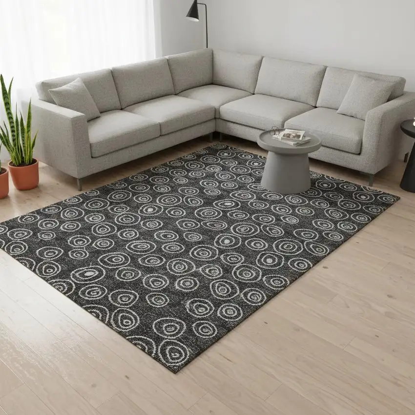 Black And Ivory Polka Dot Washable Area Rug With UV Protection Photo 2