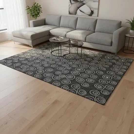 Black And Ivory Polka Dot Washable Area Rug With UV Protection Photo 2