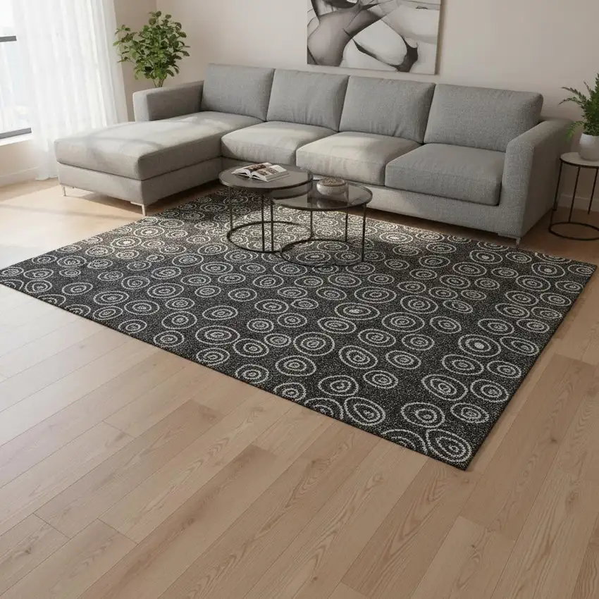 Black And Ivory Polka Dot Washable Area Rug With UV Protection Photo 2