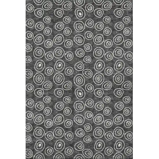 Black And Ivory Polka Dot Washable Area Rug With UV Protection Photo 4