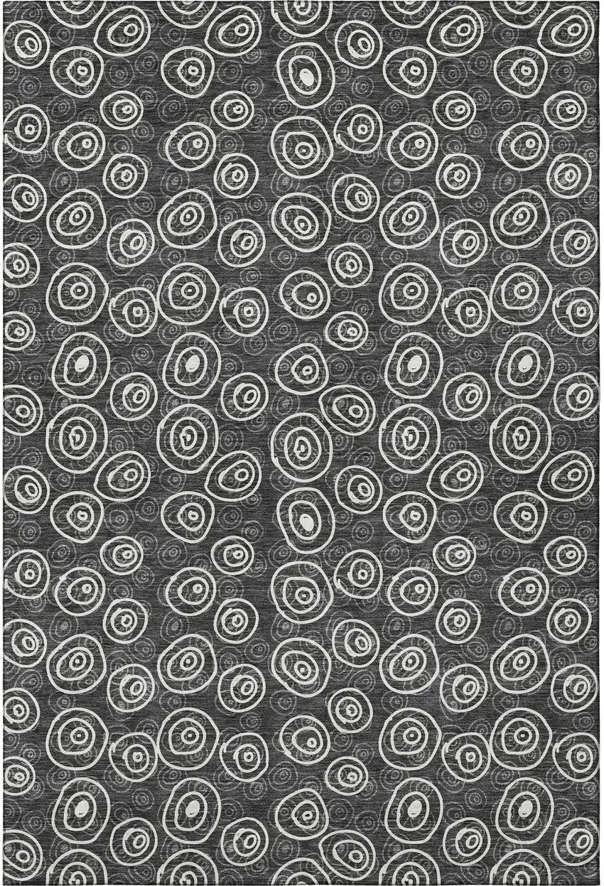 Black And Ivory Polka Dot Washable Area Rug With UV Protection Photo 4