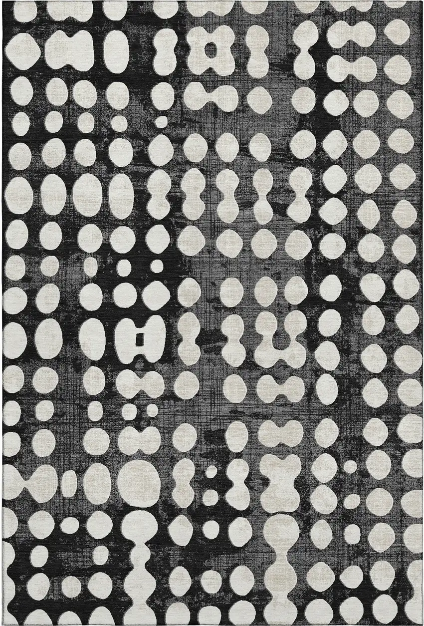 Black And Ivory Polka Dot Washable Area Rug With UV Protection Photo 1