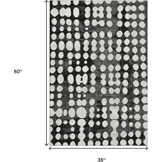 Black And Ivory Polka Dot Washable Area Rug With UV Protection Photo 3