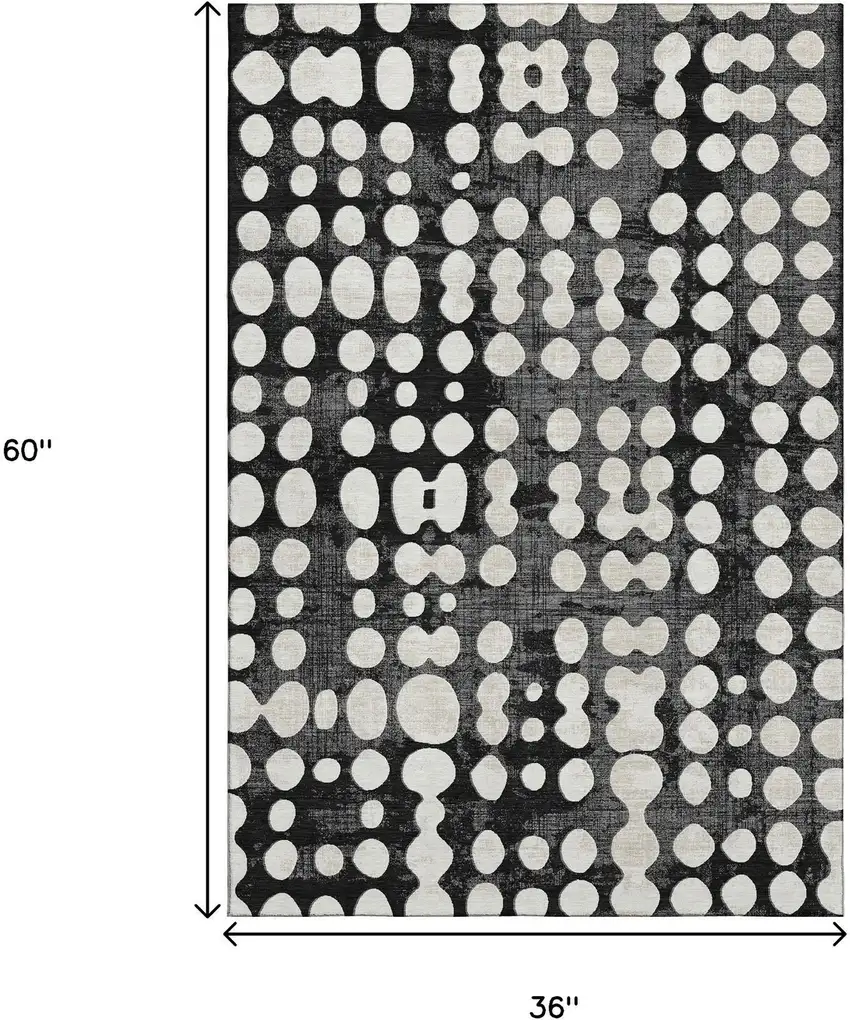 Black And Ivory Polka Dot Washable Area Rug With UV Protection Photo 3