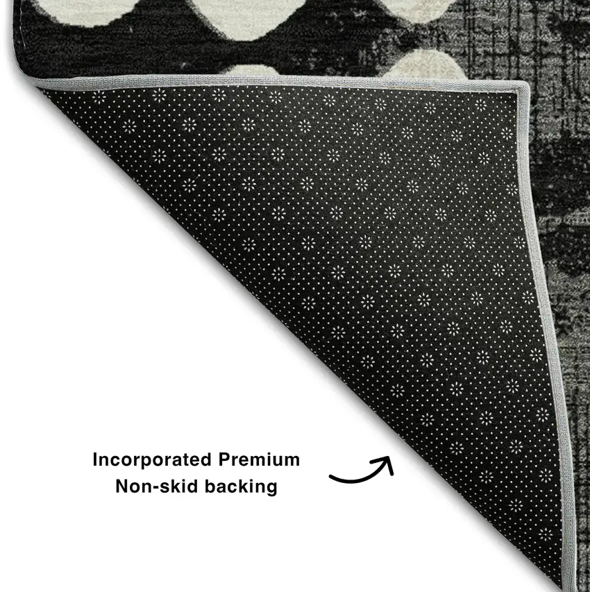 Black And Ivory Polka Dot Washable Area Rug With UV Protection Photo 7