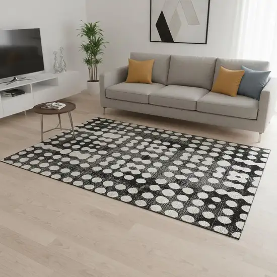 Black And Ivory Polka Dot Washable Area Rug With UV Protection Photo 2