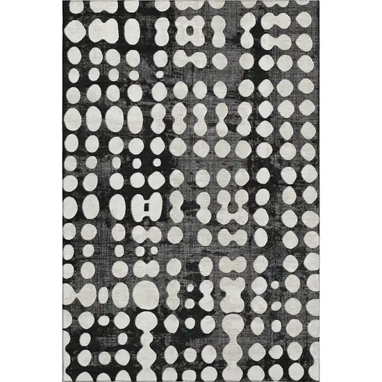 Black And Ivory Polka Dot Washable Area Rug With UV Protection Photo 1