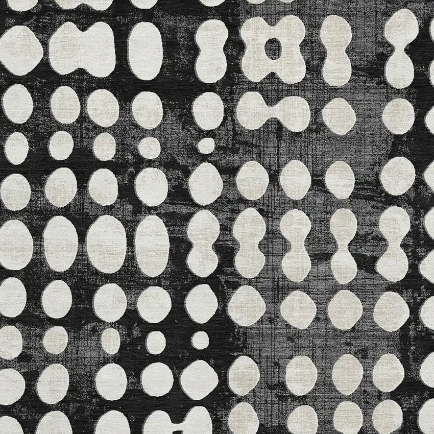 Black And Ivory Polka Dot Washable Area Rug With UV Protection Photo 3