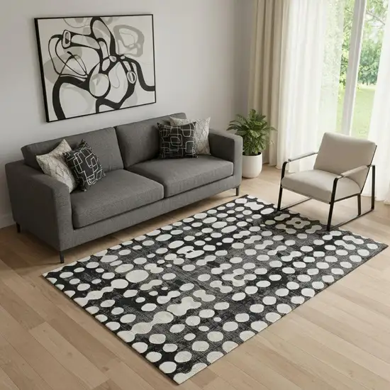 Black And Ivory Polka Dot Washable Area Rug With UV Protection Photo 1