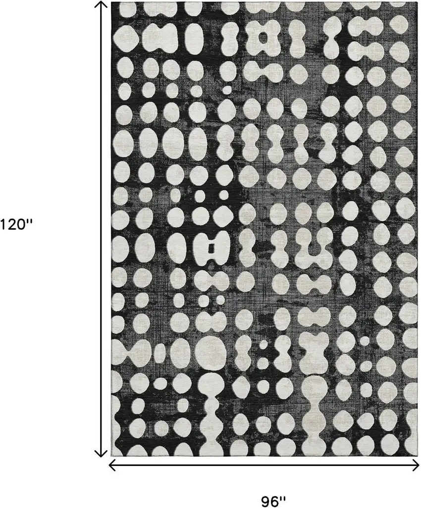 Black And Ivory Polka Dot Washable Area Rug With UV Protection Photo 8