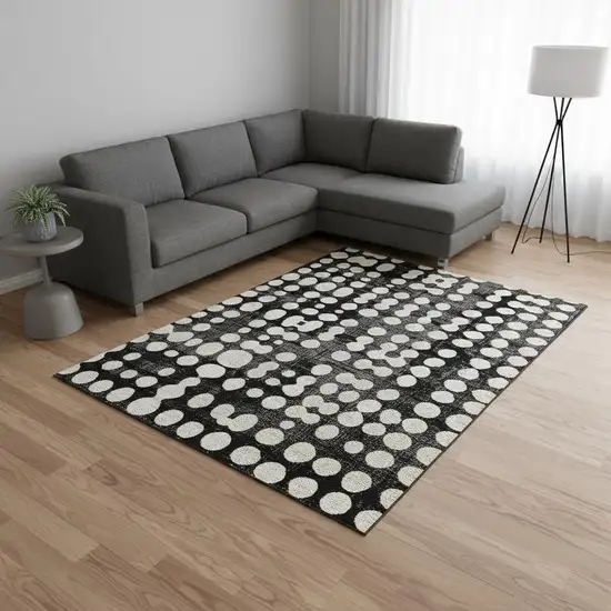 Black And Ivory Polka Dot Washable Area Rug With UV Protection Photo 2