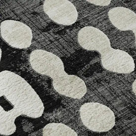 Black And Ivory Polka Dot Washable Area Rug With UV Protection Photo 7