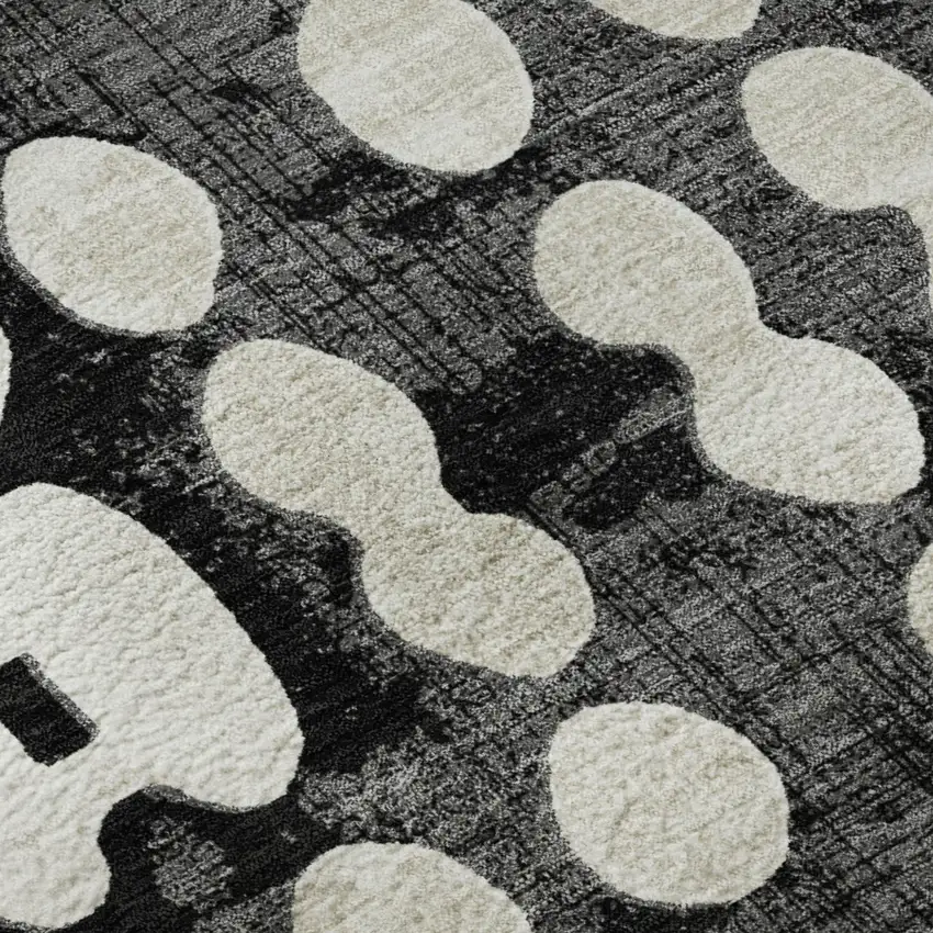 Black And Ivory Polka Dot Washable Area Rug With UV Protection Photo 7