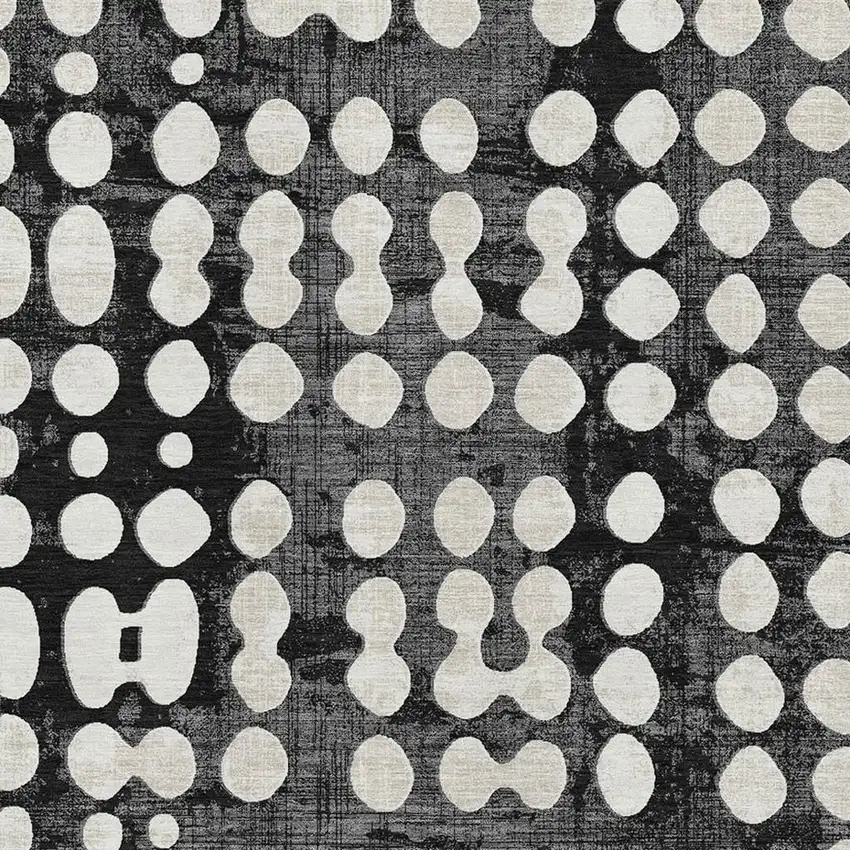 Black And Ivory Polka Dot Washable Area Rug With UV Protection Photo 3