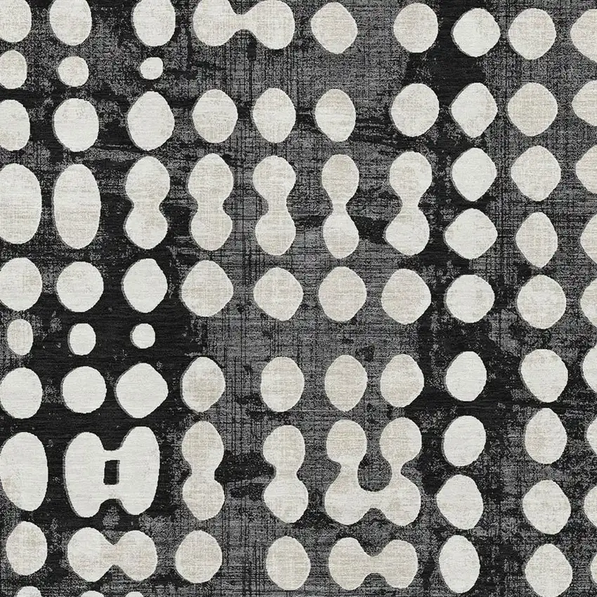 Black And Ivory Polka Dot Washable Area Rug With UV Protection Photo 3