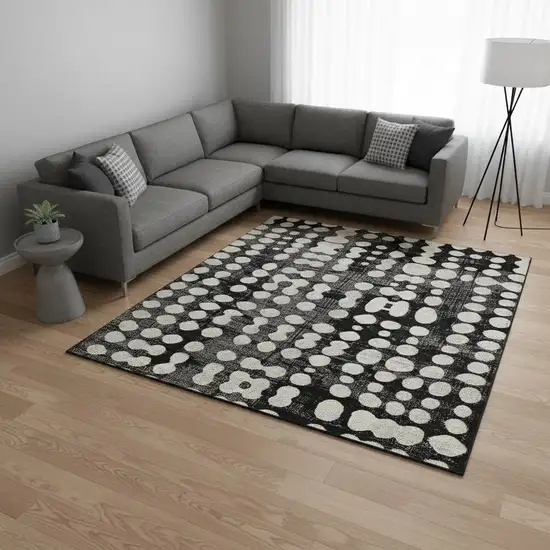 Black And Ivory Polka Dot Washable Area Rug With UV Protection Photo 2