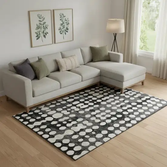 Black And Ivory Polka Dot Washable Area Rug With UV Protection Photo 1