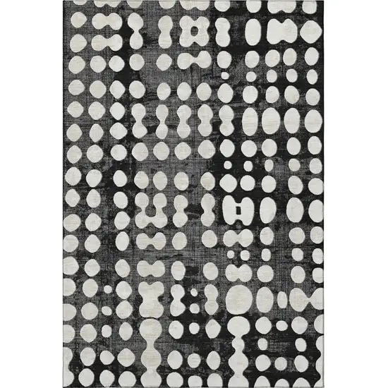 Black And Ivory Polka Dot Washable Area Rug With UV Protection Photo 4