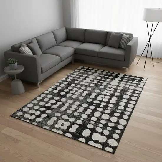 Black And Ivory Polka Dot Washable Area Rug With UV Protection Photo 2