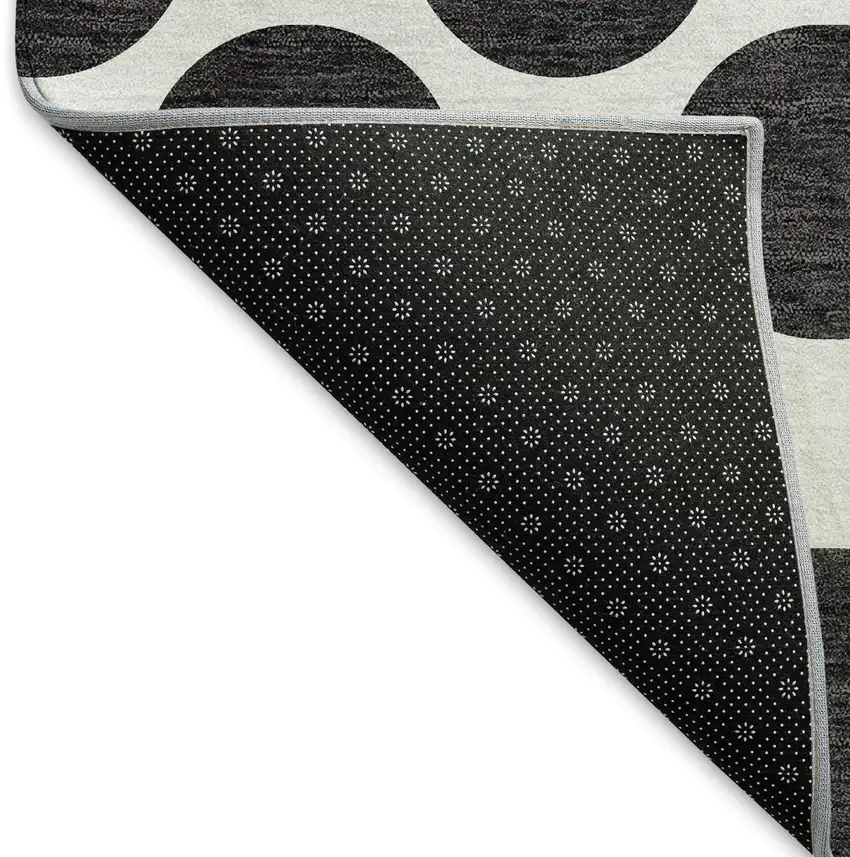 Black And Ivory Polka Dot Washable Area Rug With UV Protection Photo 6