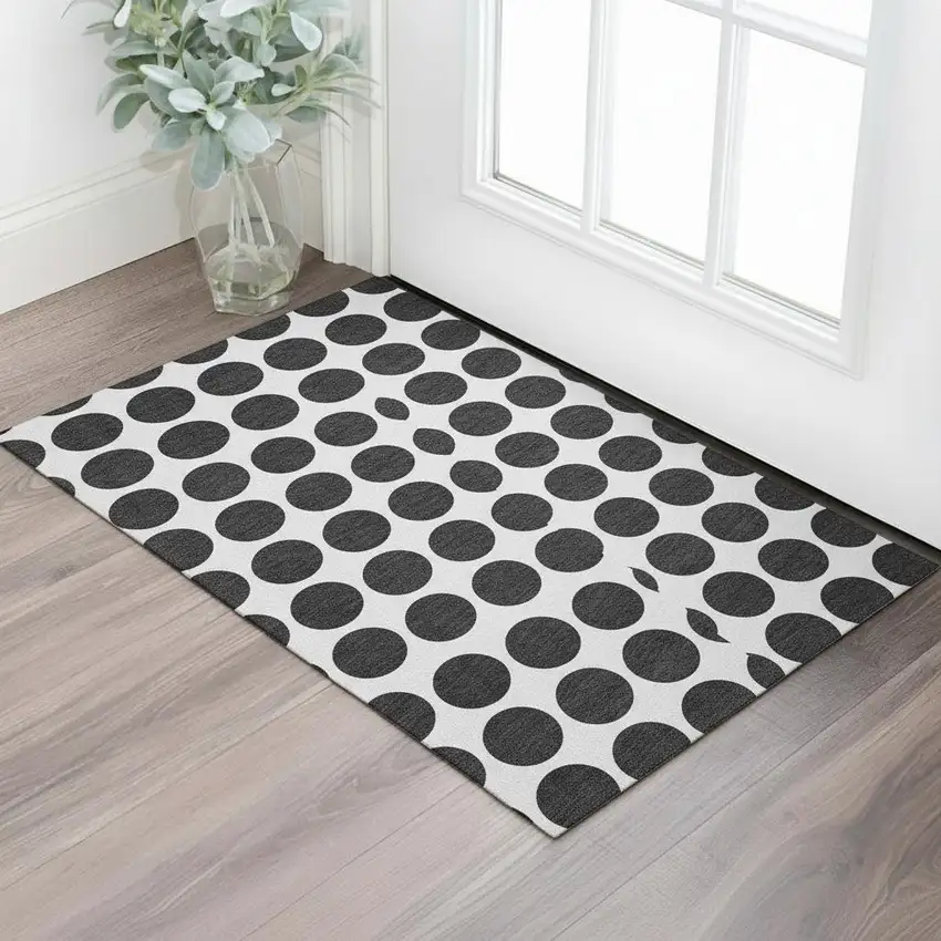 Black And Ivory Polka Dot Washable Area Rug With UV Protection Photo 2