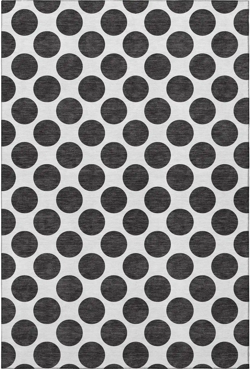 Black And Ivory Polka Dot Washable Area Rug With UV Protection Photo 3