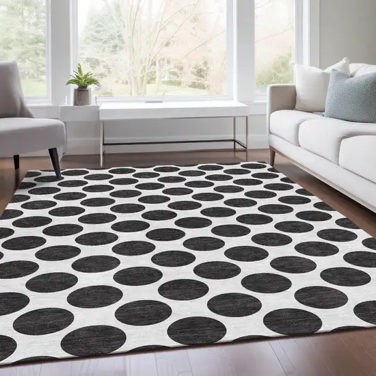 Black And Ivory Polka Dot Washable Area Rug With UV Protection Photo 6