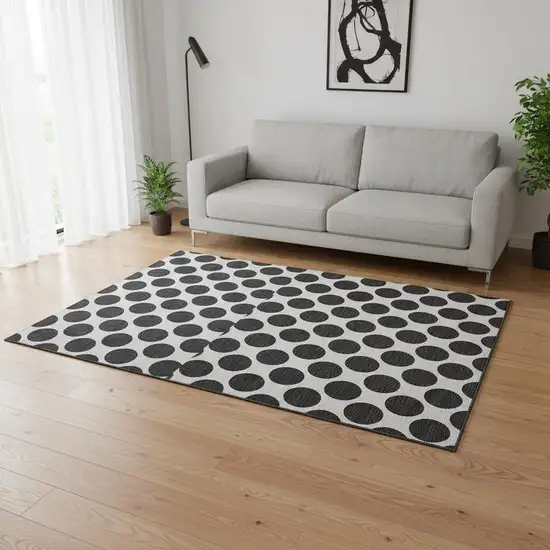 Black And Ivory Polka Dot Washable Area Rug With UV Protection Photo 2