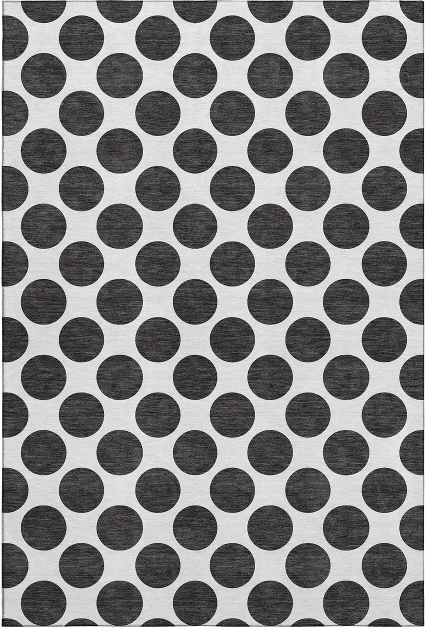 Black And Ivory Polka Dot Washable Area Rug With UV Protection Photo 1