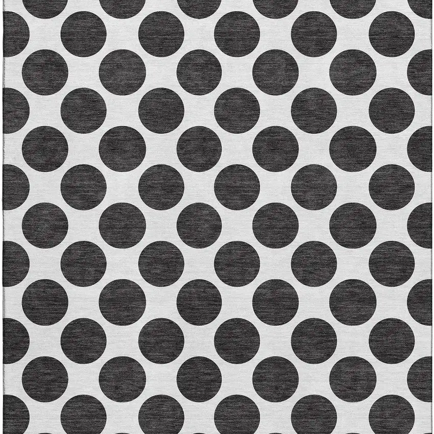 Black And Ivory Polka Dot Washable Area Rug With UV Protection Photo 2