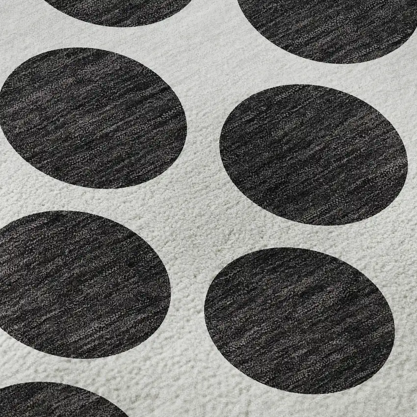 Black And Ivory Polka Dot Washable Area Rug With UV Protection Photo 9