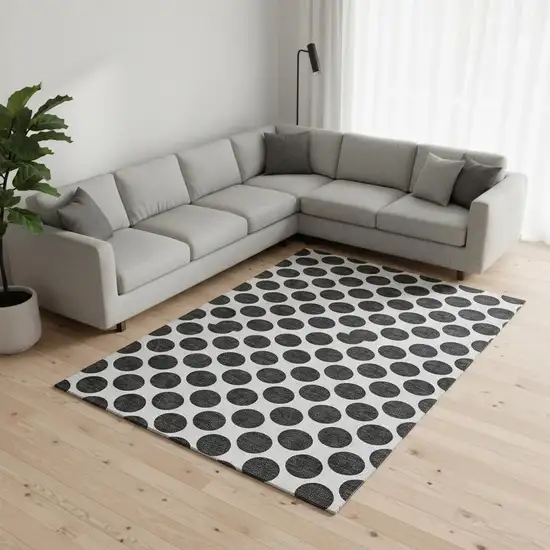 Black And Ivory Polka Dot Washable Area Rug With UV Protection Photo 2