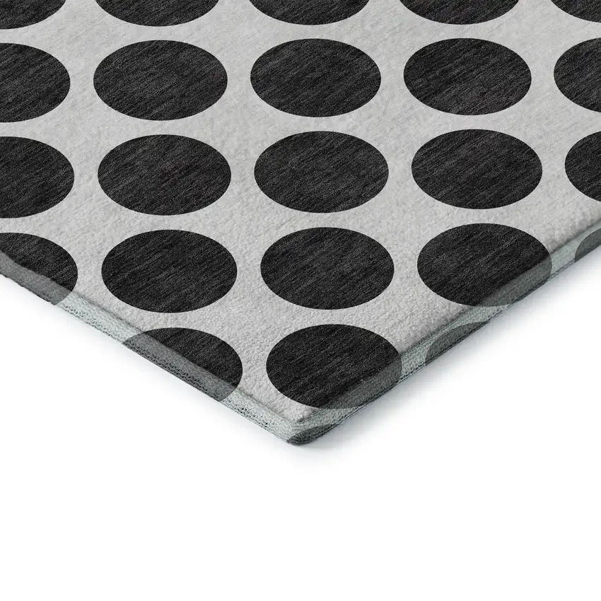Black And Ivory Polka Dot Washable Area Rug With UV Protection Photo 7