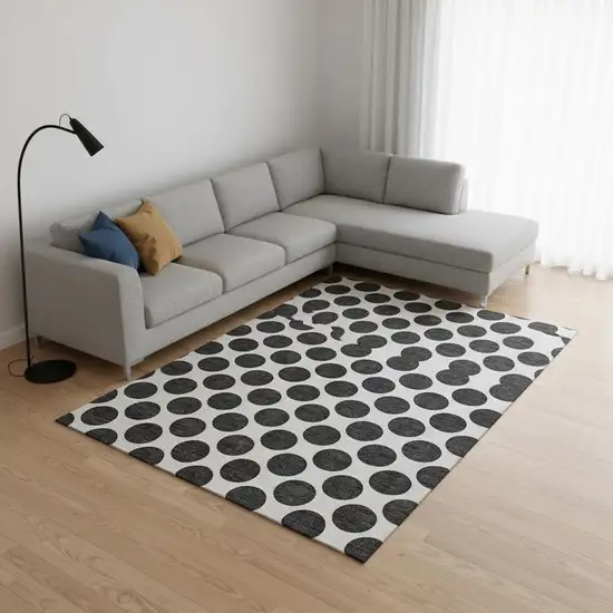 Black And Ivory Polka Dot Washable Area Rug With UV Protection Photo 2