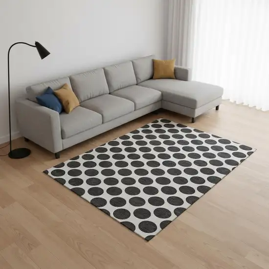 Black And Ivory Polka Dot Washable Area Rug With UV Protection Photo 2