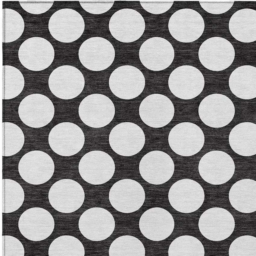 Black And Ivory Polka Dot Washable Indoor Outdoor Area Rug Photo 6