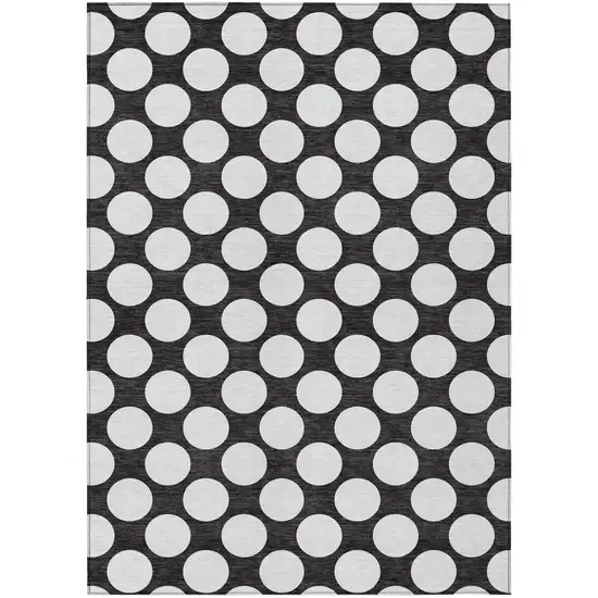 Black And Ivory Polka Dot Washable Indoor Outdoor Area Rug Photo 2