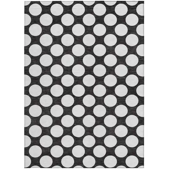 Black And Ivory Polka Dot Washable Indoor Outdoor Area Rug Photo 8