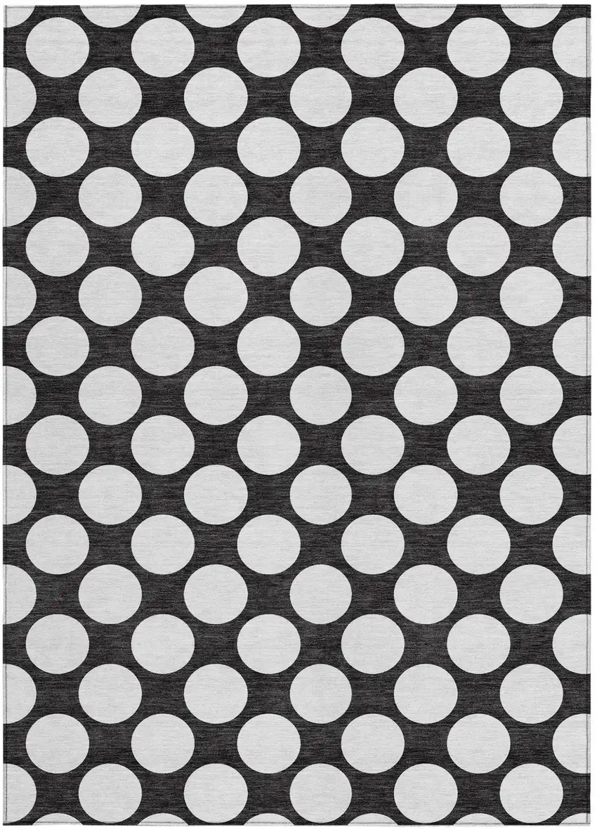 Black And Ivory Polka Dot Washable Indoor Outdoor Area Rug Photo 8
