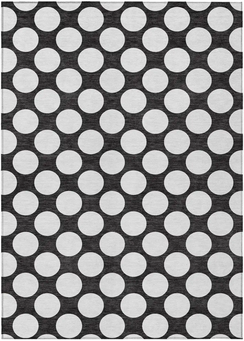 Black And Ivory Polka Dot Washable Indoor Outdoor Area Rug Photo 2
