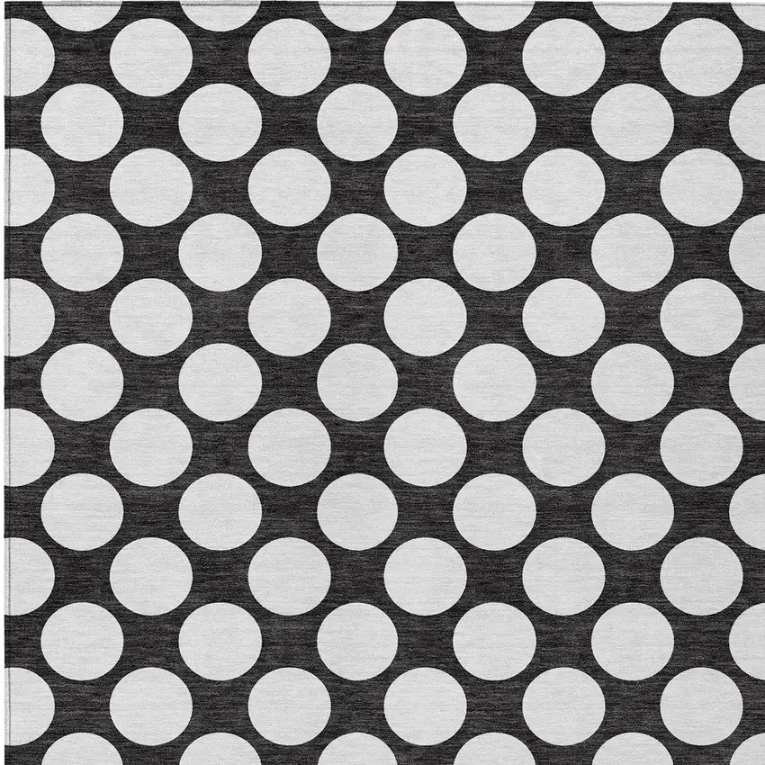 Black And Ivory Polka Dot Washable Indoor Outdoor Area Rug Photo 8